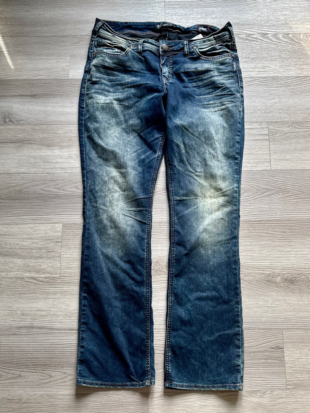 Silver Jeans Suki Mid Women's Faded Dark Blue Slim Bootcut Jeans | SZ 14 L33